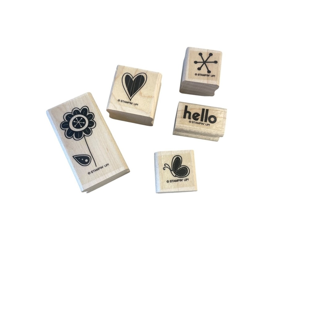 Stampin' Up! "Hello Again" Wood Mount Stamp Set Floral Sentiment 5-Piece